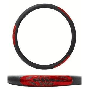 FUNDA PARA VOLANTE MEDIANA CON REFLEJANTE DE 38 CM CON ESCORPIÓN NEGRO CON ROJO.