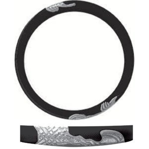 FUNDA PARA VOLANTE MEDIANA CON REFLEJANTE DE 38 CM CON ALACRÁN GRIS CON PLATA.