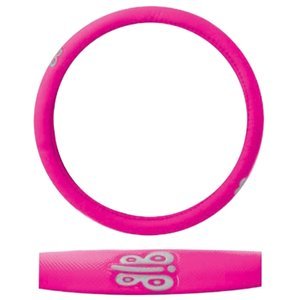 FUNDA PARA VOLANTE MEDIANA ROSA REFLEJANTE PLATA DE 38 CM CON MARIPOSA