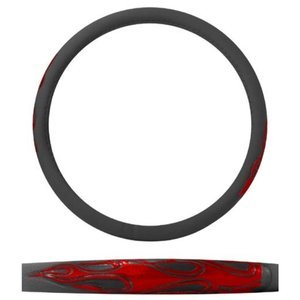 FUNDA PARA VOLANTE GRANDE CON REFLEJANTE DE 40 CM CON FLAMAS NEGRO CON ROJO.