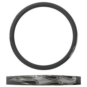 FUNDA PARA VOLANTE GRANDE CON REFLEJANTE DE 40 CM CON FLAMAS NEGRO CON PLATA.