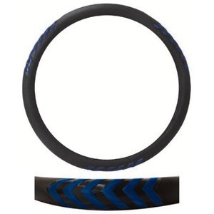FUNDA PARA VOLANTE GRANDE CON REFLEJANTE DE 40 CM CON PUNTAS DE FLECHA NEGRO CON AZUL.