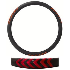 FUNDA PARA VOLANTE GRANDE CON REFLEJANTE DE 40 CM CON PUNTAS DE FLECHA NEGRO CON ROJO.
