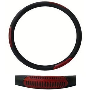 FUNDA PARA VOLANTE GRANDE CON REFLEJANTE DE 40 CM CON FIGURA DE REJA NEGRO CON ROJO.