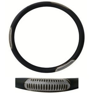 FUNDA PARA VOLANTE GRANDE CON REFLEJANTE DE 40 CM CON FIGURA DE REJA NEGRO CON PLATA.