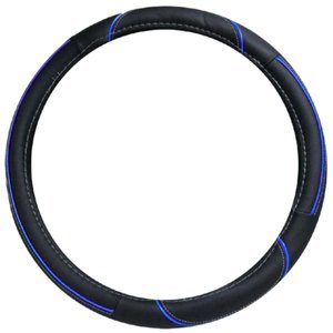 FUNDA PARA VOLANTE GRANDE DE 40 CM NEGRA CON LÍNEA NEGRO CON AZUL.