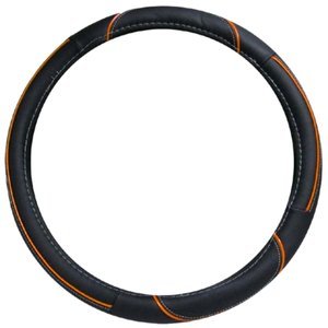 FUNDA PARA VOLANTE GRANDE DE 40 CM NEGRA CON LÍNEA NEGRO CON NARANJA.
