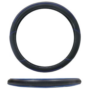 FUNDA PARA VOLANTE GRANDE DE 40 CM CON LÍNEA CENTRAL NEGRO CON AZUL.