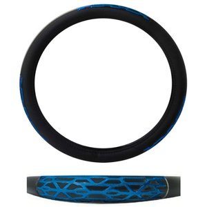 FUNDA PARA VOLANTE NEGRA GRANDE CON REFLEJANTE AZUL DE 40 CM CON TELARAÑA.
