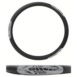 FUNDA PARA VOLANTE GRANDE CON REFLEJANTE DE 40 CM CON ESCORPIÓN NEGRO CON PLATA.