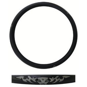 FUNDA PARA VOLANTE EXTRA EXTRA GRANDE CON REFLEJANTE DE 45 CM CON DEMONIO NEGRO CON AZUL.