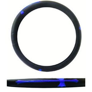 FUNDA PARA VOLANTE EXTRA EXTRA GRANDE CON REFLEJANTE DE 45 CM CON CRUZ NEGRO CON AZUL.