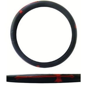 FUNDA PARA VOLANTE EXTRA EXTRA GRANDE CON REFLEJANTE DE 45 CM CON CRUZ NEGRO CON ROJO.