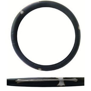 FUNDA PARA VOLANTE EXTRA EXTRA GRANDE CON REFLEJANTE DE 45 CM CON CRUZ NEGRO CON PLATA.