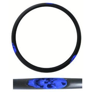 FUNDA PARA VOLANTE EXTRA EXTRA GRANDE CON REFLEJANTE DE 45 CM CON CALAVERA NEGRO CON AZUL