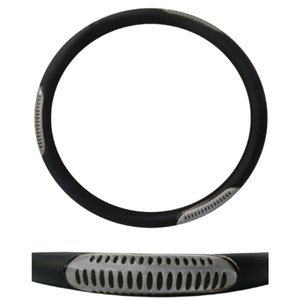 FUNDA PARA VOLANTE EXTRA EXTRA GRANDE CON REFLEJANTE DE 45 CM CON FIGURA DE REJA NEGRO CON PLATA