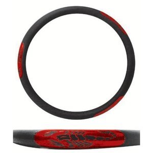 FUNDA PARA VOLANTE EXTRA EXTRA GRANDE CON REFLEJANTE DE 45 CM CON ESCORPIÓN NEGRO CON ROJO
