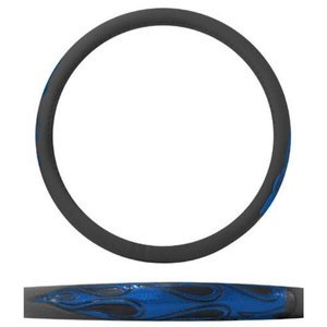 FUNDA PARA VOLANTE JUMBO CON REFLEJANTE DE 47 CM CON FLAMAS NEGRO CON AZUL.