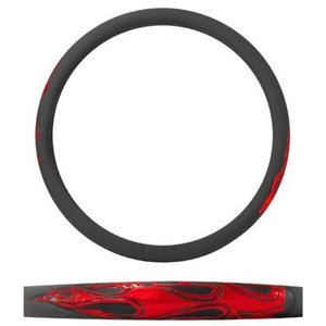 FUNDA PARA VOLANTE JUMBO CON REFLEJANTE DE 47 CM CON FLAMAS NEGRO CON ROJO.