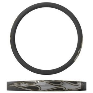 FUNDA PARA VOLANTE JUMBO CON REFLEJANTE DE 47 CM CON FLAMAS NEGRO CON PLATA.