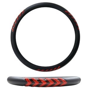 FUNDA PARA VOLANTE JUMBO CON REFLEJANTE DE 47 CM CON PUNTAS DE FLECHA NEGRO CON ROJO.