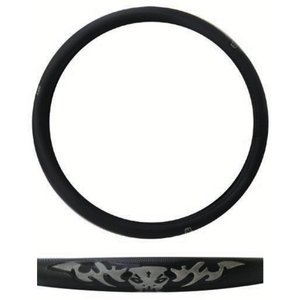 FUNDA PARA VOLANTE JUMBO CON REFLEJANTE DE 47 CM CON DEMONIO NEGRO CON PLATA.