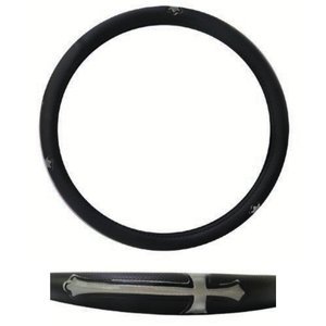 FUNDA PARA VOLANTE JUMBO CON REFLEJANTE DE 47 CM CON CRUZ NEGRO CON PLATA