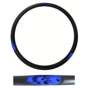 FUNDA PARA VOLANTE JUMBO CON REFLEJANTE DE 47 CM CON CALAVERA NEGRO CON AZUL.