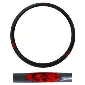 FUNDA PARA VOLANTE JUMBO CON REFLEJANTE DE 47 CM CON CALAVERA NEGRO CON ROJO.