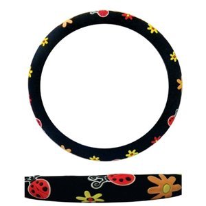 FUNDA PARA VOLANTE MEDIANA TIPO GAMUZA DE 38 CM CON CATARINAS.
