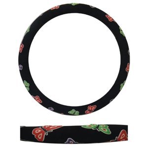 FUNDA PARA VOLANTE MEDIANA TIPO GAMUZA DE 38 CM CON MARIPOSAS.