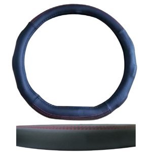 FUNDA PARA VOLANTE DE PIEL MEDIANA DE 38 CM CON PUNTOS Y CINTILLO ROJO NEGRO EN FORMA D