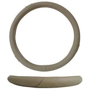 FUNDA PARA VOLANTE DE PIEL MEDIANA DE 38 CM CON PUNTOS BEIGE.