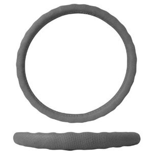FUNDA PARA VOLANTE DE PIEL MEDIANA DE 38 CM CON PUNTOS DEDOS MARCADOS GRIS