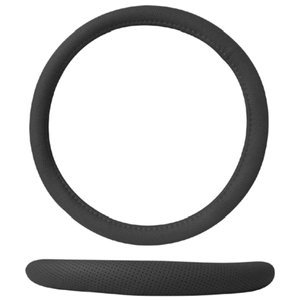 FUNDA PARA VOLANTE DE PIEL MEDIANA DE 38 CM CON PUNTOS GRIS.