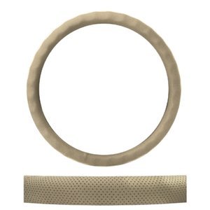 FUNDA PARA VOLANTE DE PIEL MEDIANA DE 38 CM LISA CON DEDOS MARCADOS BEIGE.