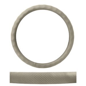 FUNDA PARA VOLANTE DE PIEL MEDIANA DE 38 CM LISA CON DEDOS MARCADOS GRIS.