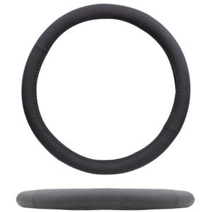 FUNDA PARA VOLANTE DE PIEL MEDIANA DE 38 CM LISA CON PUNTOS GRIS.