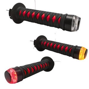 PUÑO PARA MANUBRIO CUBIERTO DE HULE TIPO KATANA DORDA CON LUZ BLANCA Y DIRECCIONAL AMBAR