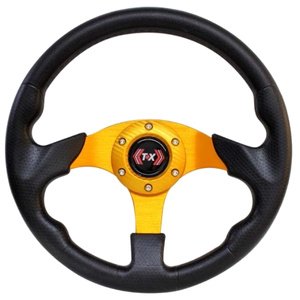 VOLANTE AUTOMOTRIZ DE ALUMINIO AMARILLO.