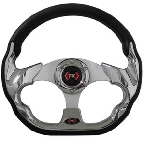 VOLANTE AUTOMOTRIZ DE VINIL CROMADO PLATA.