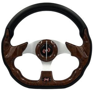 VOLANTE AUTOMOTRIZ DE VINIL CROMADO PLATA.