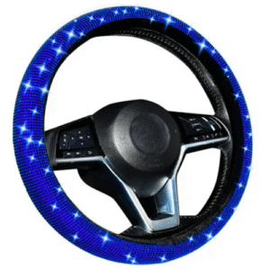 FUNDA PARA VOLANTE MEDIANA DE 38 CM NEGRA CON DIAMANTITOS EN CUADRO NEGRO