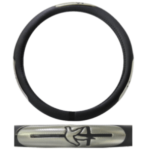 FUNDA PARA VOLANTE MEDIANA CON REFLEJANTE DE 38 CM CON LABIO NEGRO CON AZUL