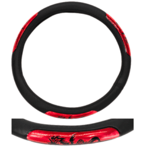 FUNDA PARA VOLANTE MEDIANA CON REFLEJANTE DE 38 CM CON DRAGÓN NEGRO CON ROJO (PIEZA)