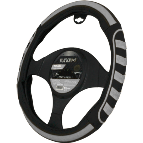 FU-3-404NG FUNDA PARA VOLANTE MEDIANA DE 38 CM RAYADA CON 4 SECCIONES ANTIDERRAPANTE NEGRO GRIS (PIEZA)