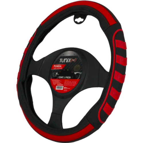 FU-3-404NR FUNDA PARA VOLANTE MEDIANA DE 38 CM RAYADA CON 4 SECCIONES ANTIDERRAPANTE NEGRO ROJO (PIEZA)