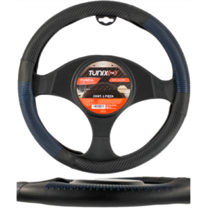 FUNDA PARA VOLANTE  MEDIANA DE 38 CM NEGRA CON LINEAS CROMADAS NARANJA