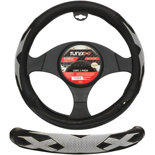 FU-3-407NG FUNDA PARA VOLANTE MEDIANA DE 38 CM NEGRA CON 4 SECCIONES Y DOS ANTIDERRAPANTE GRIS (PIEZA)