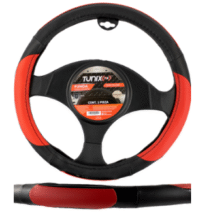 FUNDA PARA VOLANTE  MEDIANA DE 38 CM TRICOLOR CON 4 SECCIONES NEGRO ROJO PLATA (PIEZA)